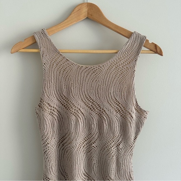 3/$20⚡️ Vintage Y2K Geri C Tan Cream Bodycon Overlay Swirl Mini Midi Dress - Picture 11 of 12